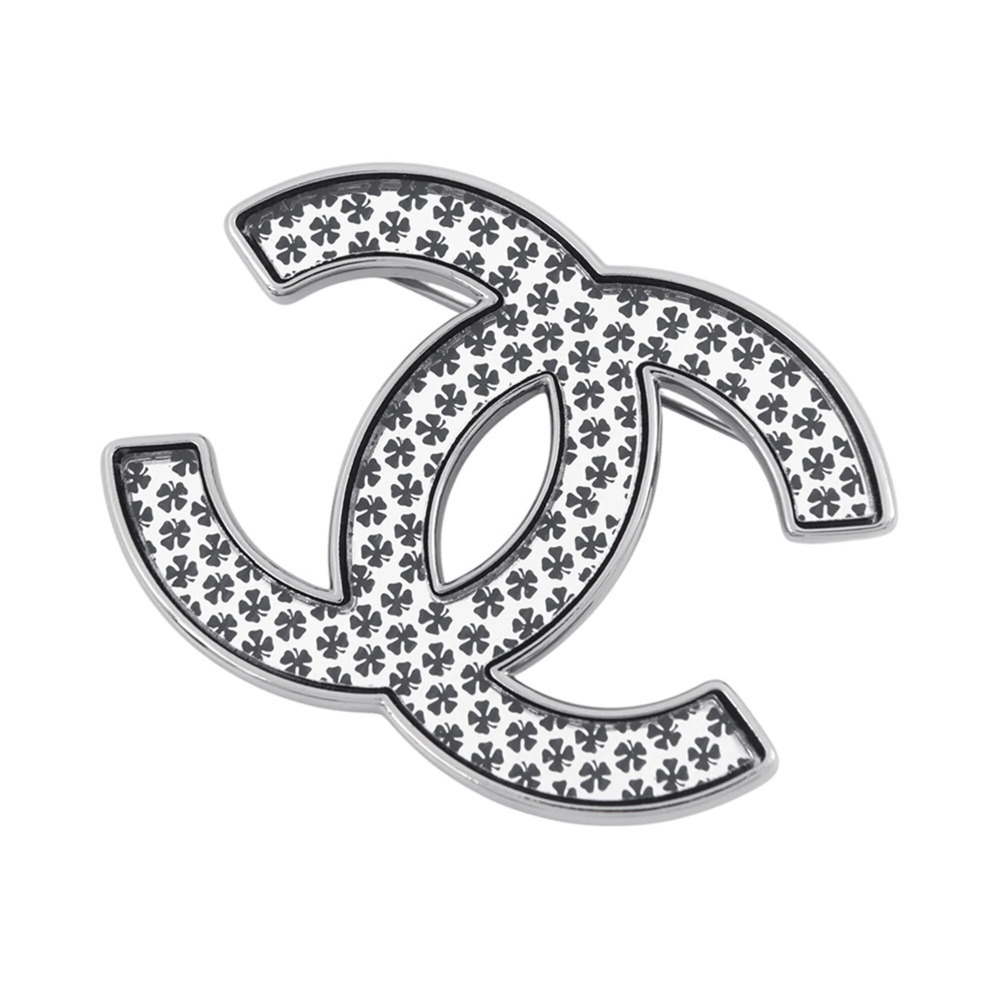 CHANEL Authentic Black Logo Brooch